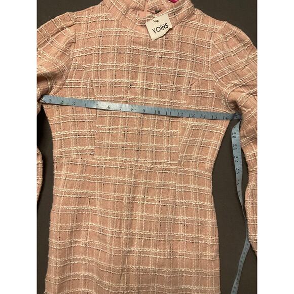YOINS Women's Pink Plaid Dress Small 90% Polyester 10% Cotton NWT Office Wear - Picture 7 of 9